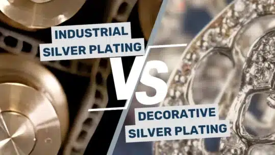 Comparison image showing industrial silver-plated components on the left and decorative silver-plated jewellery on the right