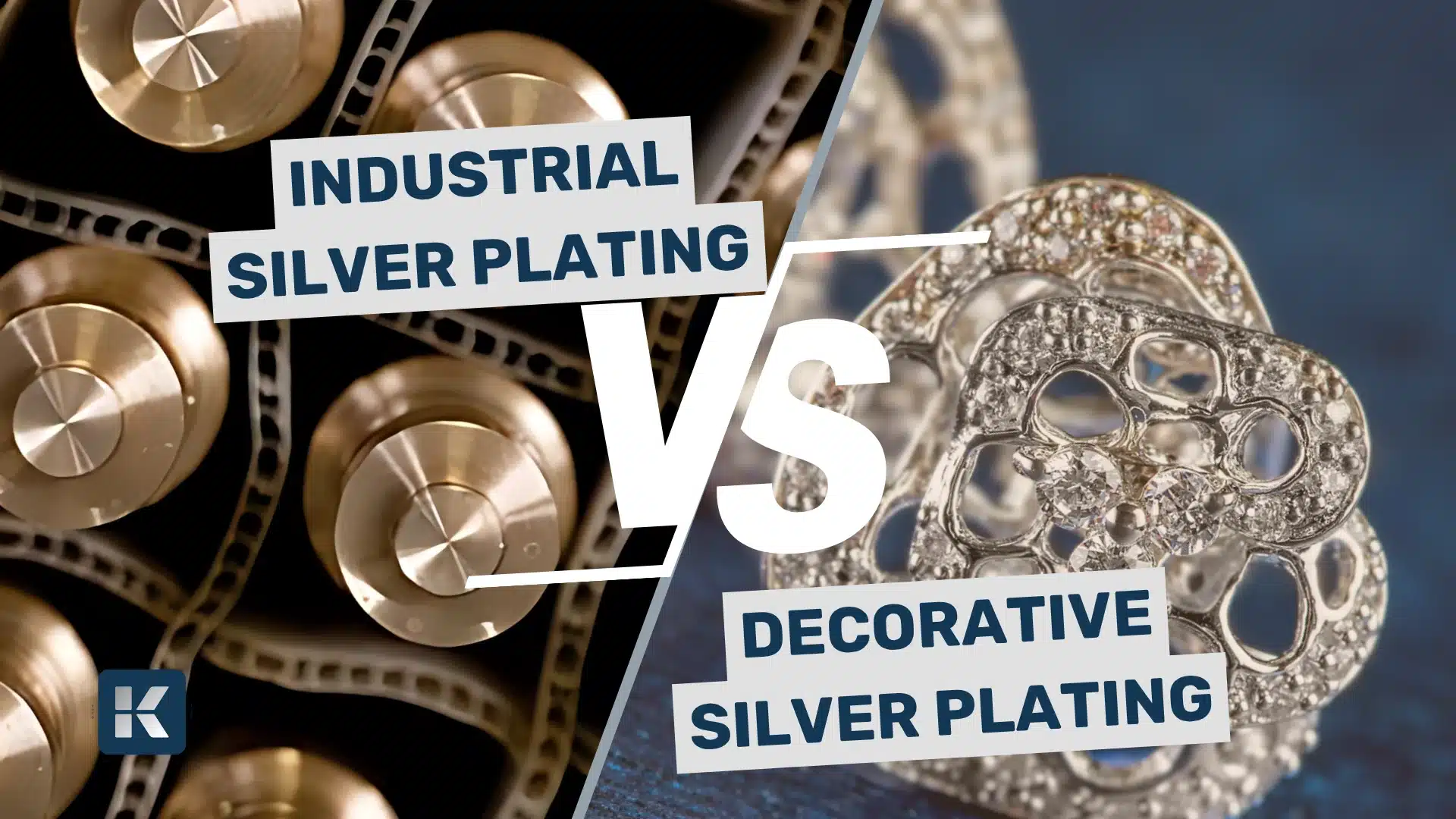 Side-by-side comparison showing industrial silver plated components and decorative silver jewellery