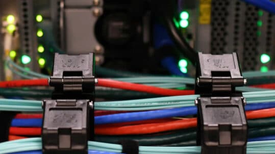 Close up of some server cables in a data centre