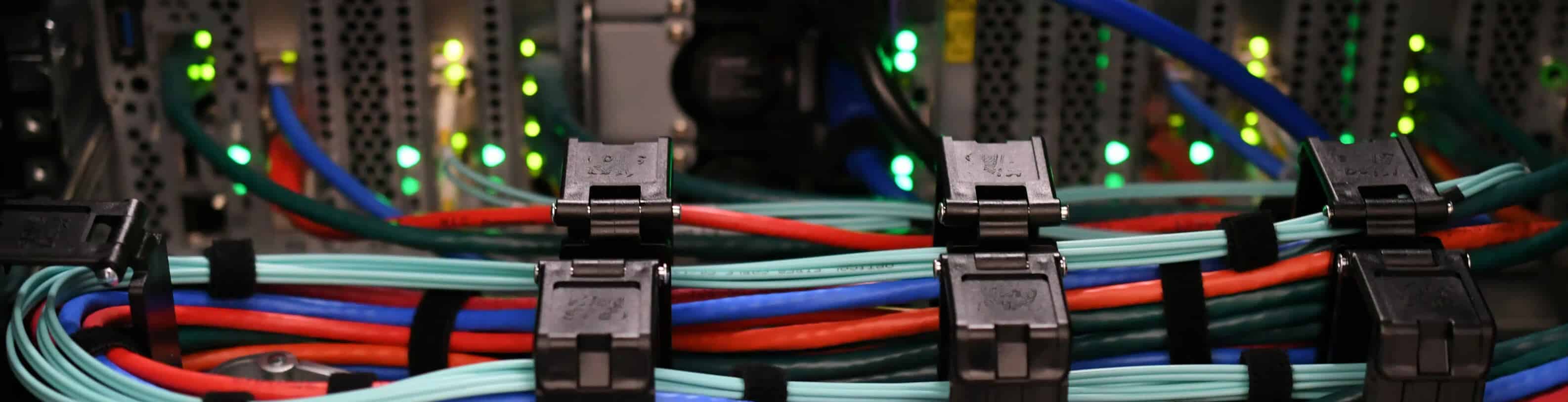 Close up of some server cables in a data centre